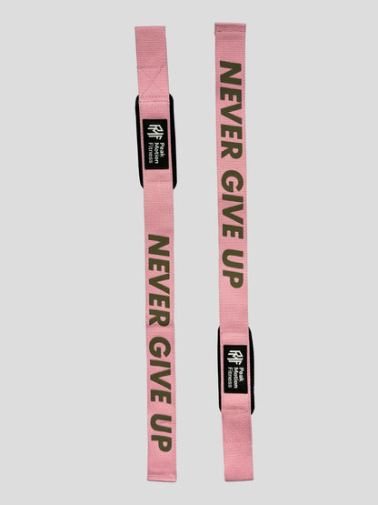 Zughilfen - Lifting Straps "NEVER GIVE UP" ROSA