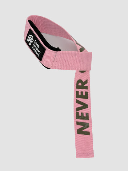 Zughilfen - Lifting Straps "NEVER GIVE UP" ROSA