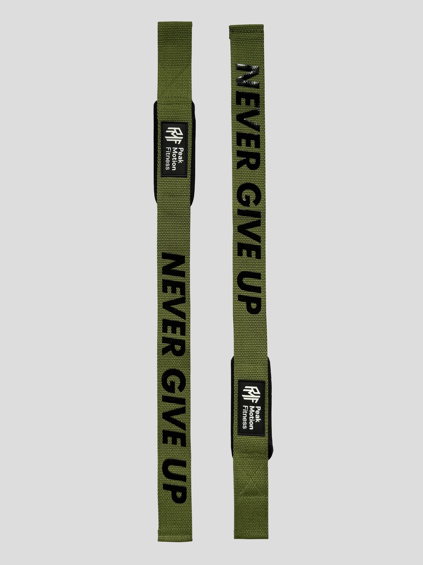Pulling aids - lifting straps "NEVER GIVE UP" GREEN